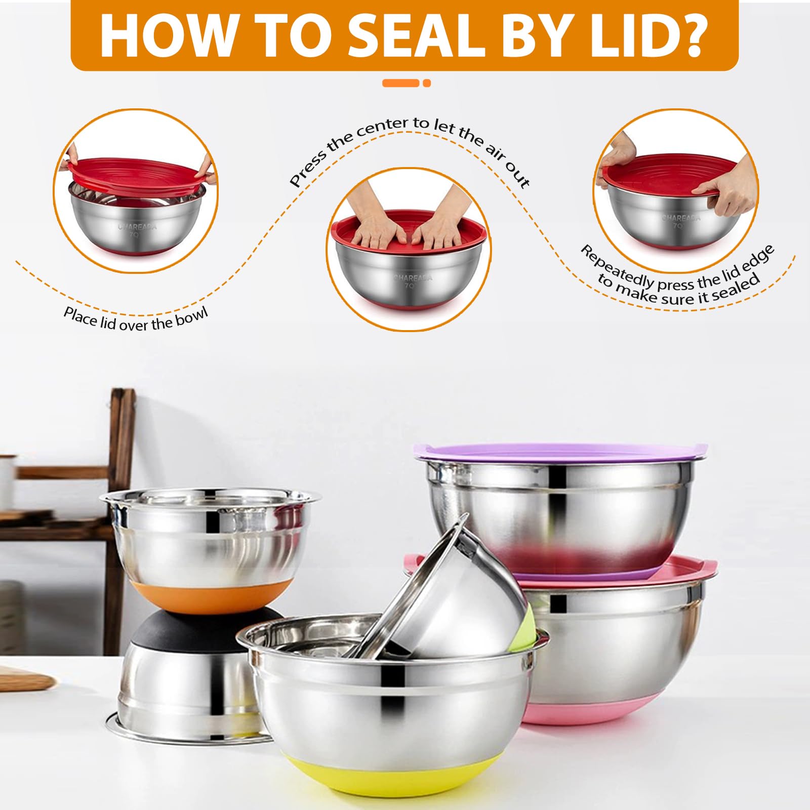CHAREADA bowls have non-slip silicone bottoms to stabilize mixing