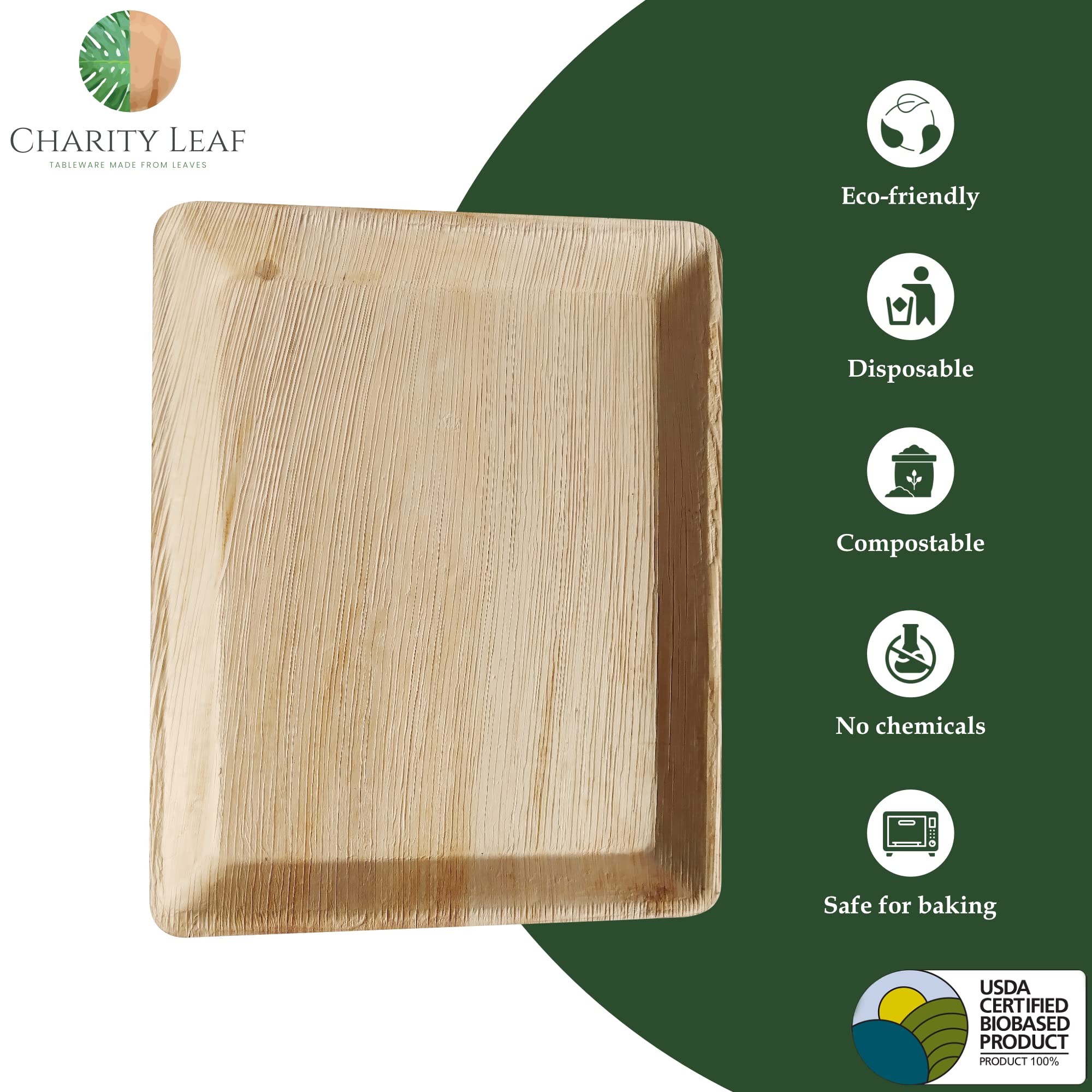 Charity Leaf palm leaf trays close-up texture highlights natural pattern and premium feel.