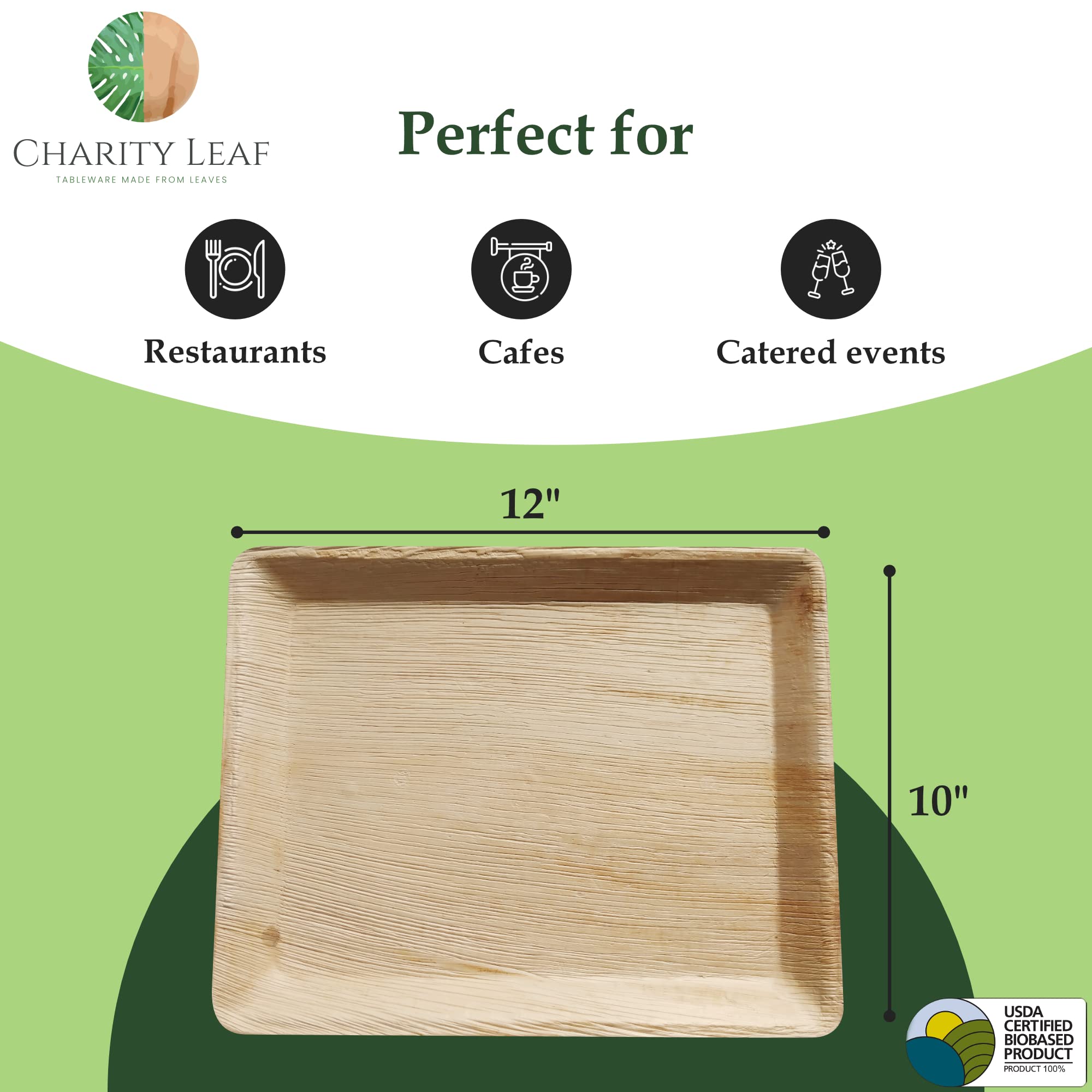 Charity Leaf wedding table setup trays add rustic elegance to celebrations.