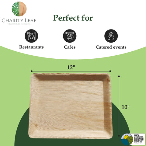 Charity Leaf wedding table setup trays add rustic elegance to celebrations.