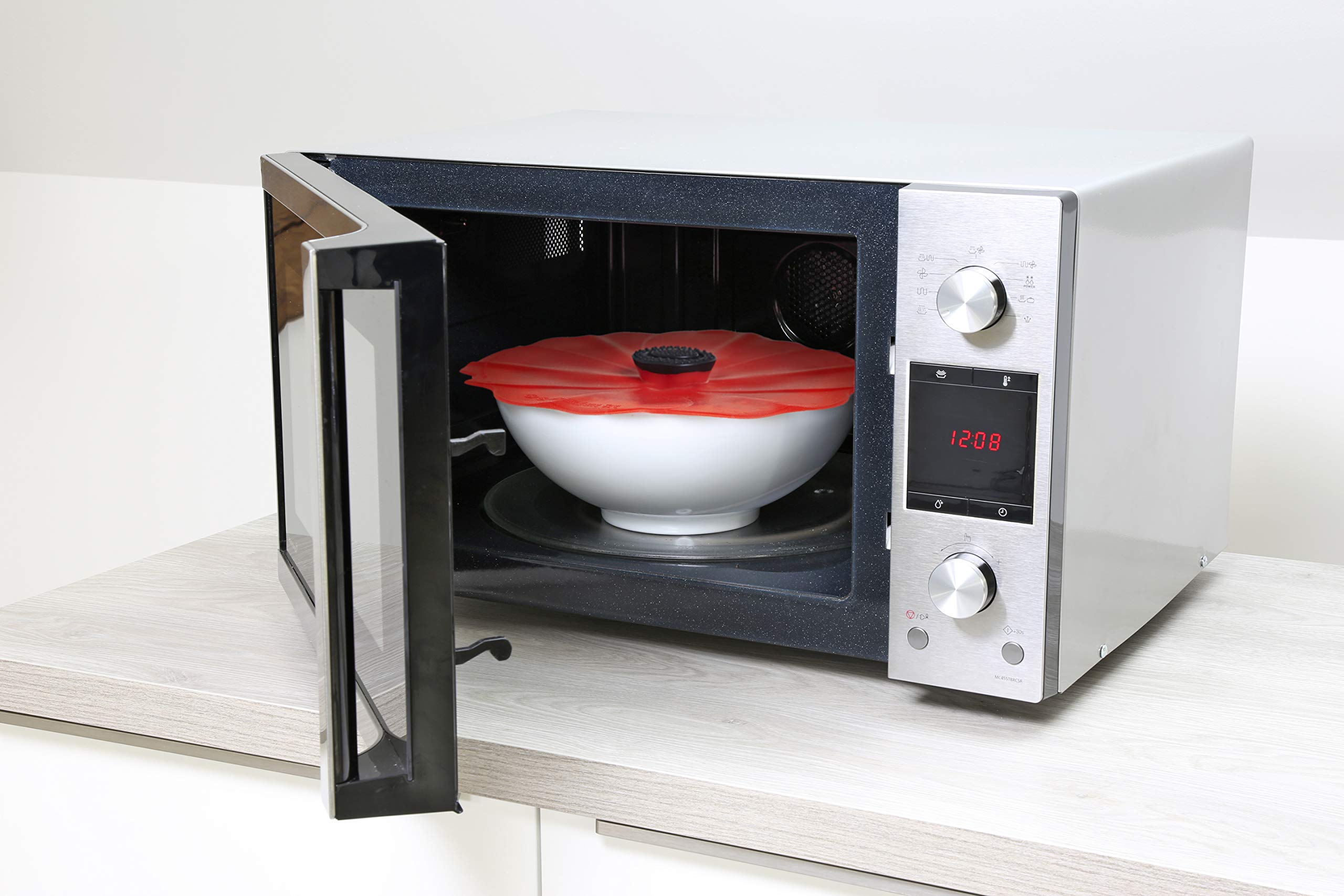 Charles Viancin Poppy lid 9-inch fits containers up to 8.5 inches.