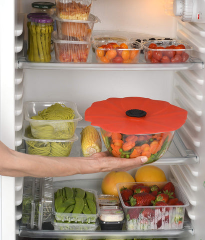 Charles Viancin Poppy lid in the fridge keeps odors contained.