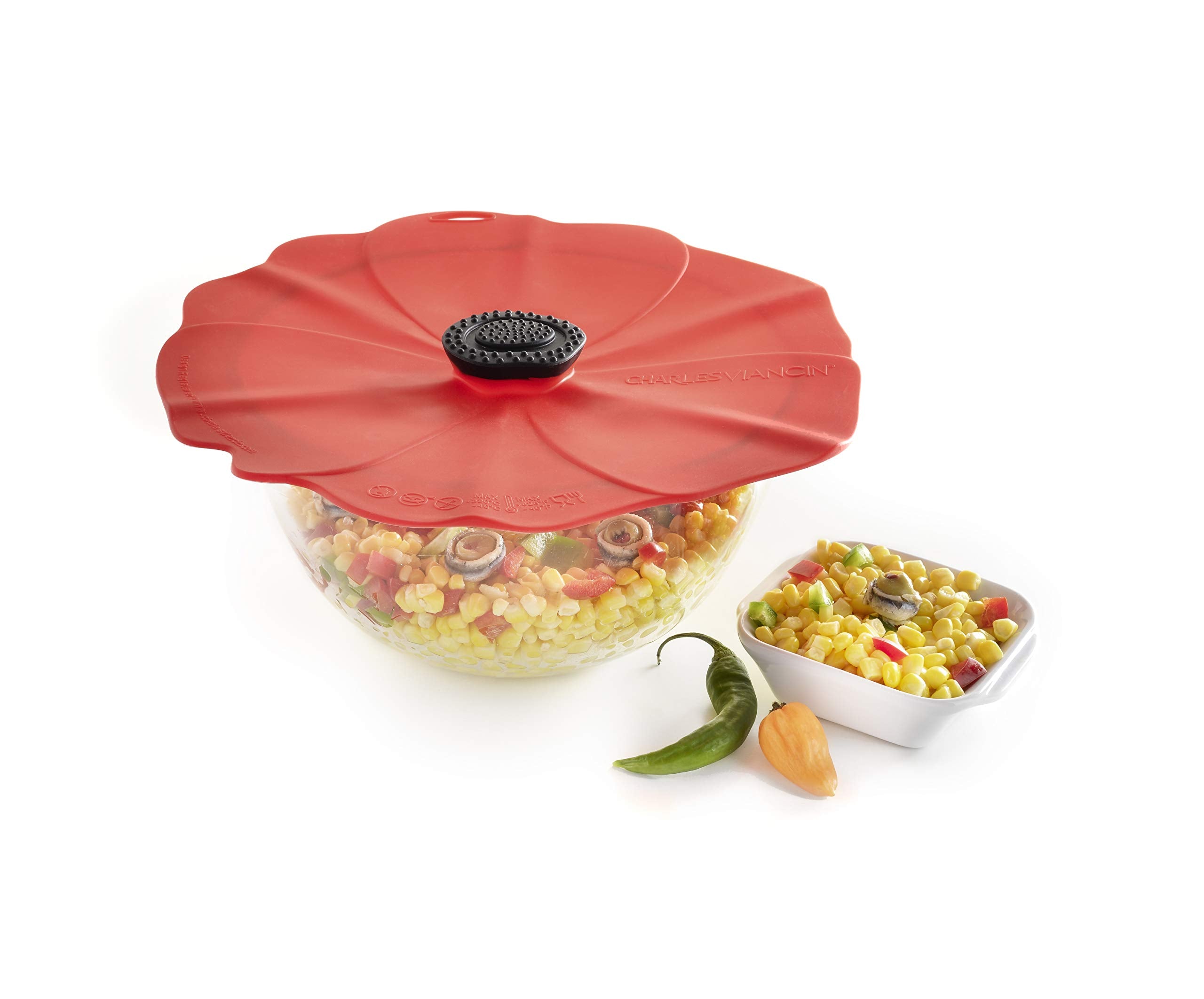 Charles Viancin Poppy lid is dishwasher safe for quick cleanup.
