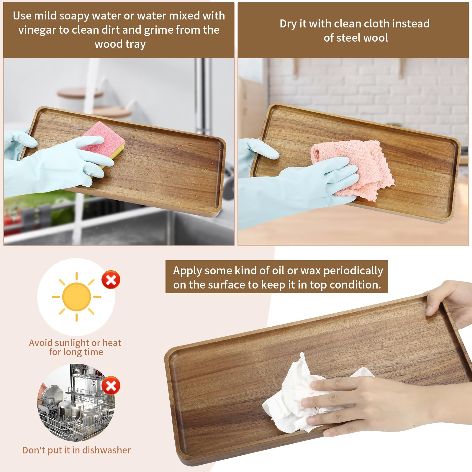 Charmlife acacia wood tray with a smooth, easy-to-clean surface