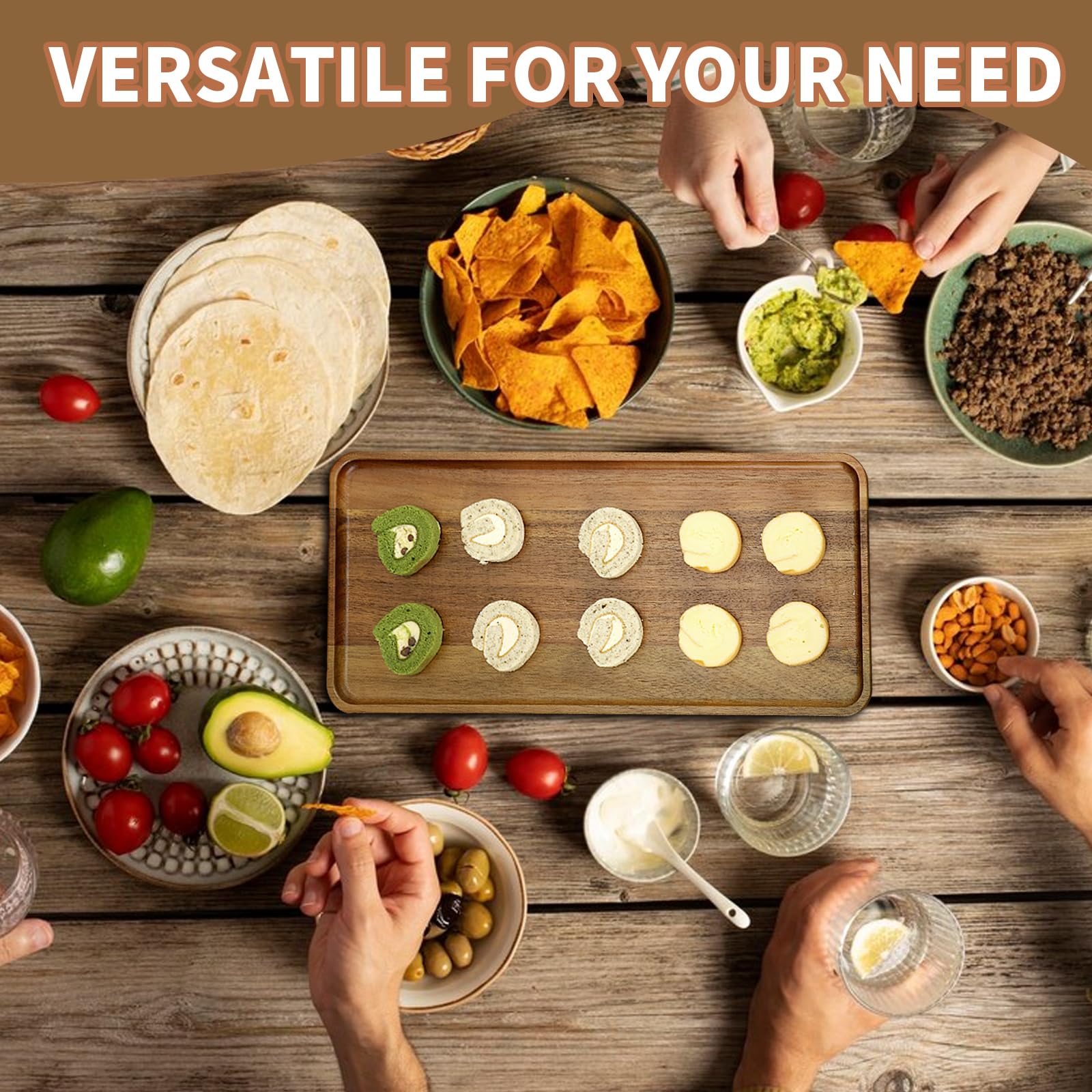 Charmlife rectangular acacia tray offers a versatile serving surface