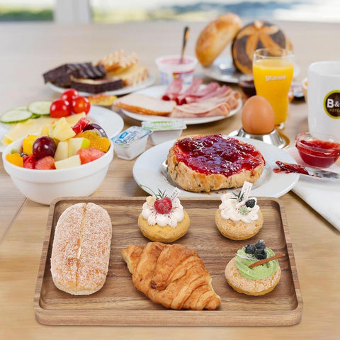 Charmlife serving tray shown with brunch spreads on counter