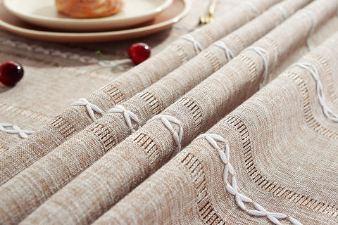 Chassic color-fast tablecloth coordinates with any decor indoors.