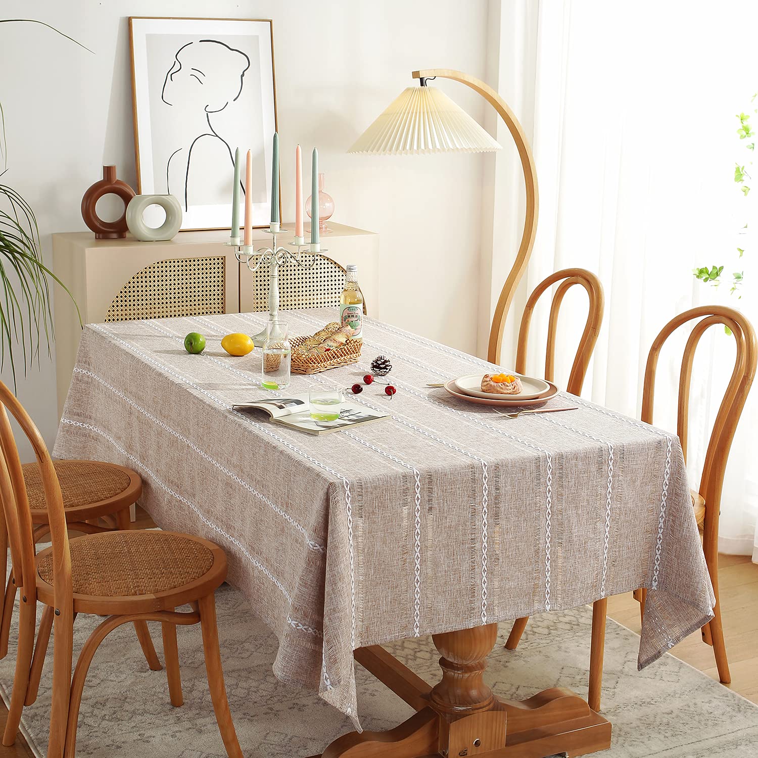 Chassic embroidery detail tablecloth showing subtle elegance for family meals.