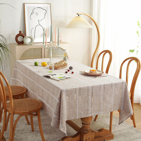 Chassic embroidery detail tablecloth showing subtle elegance for family meals.