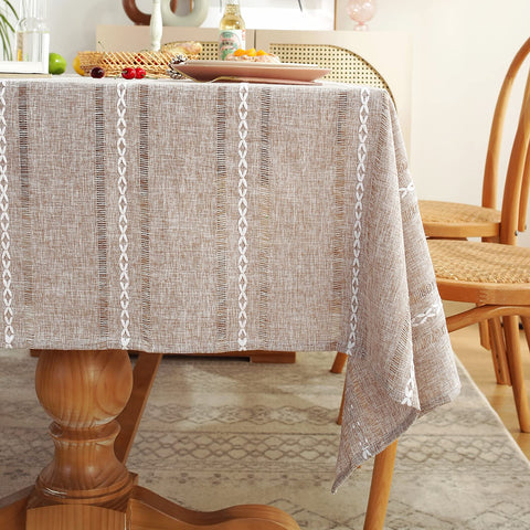 Chassic light coffee tablecloth ideal for holiday dinners and everyday meals.