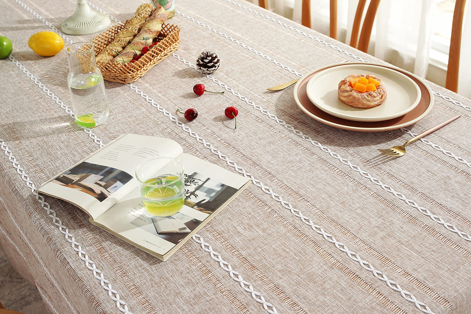 Chassic stain-resistant tablecloth for quick wipe-clean after meals.