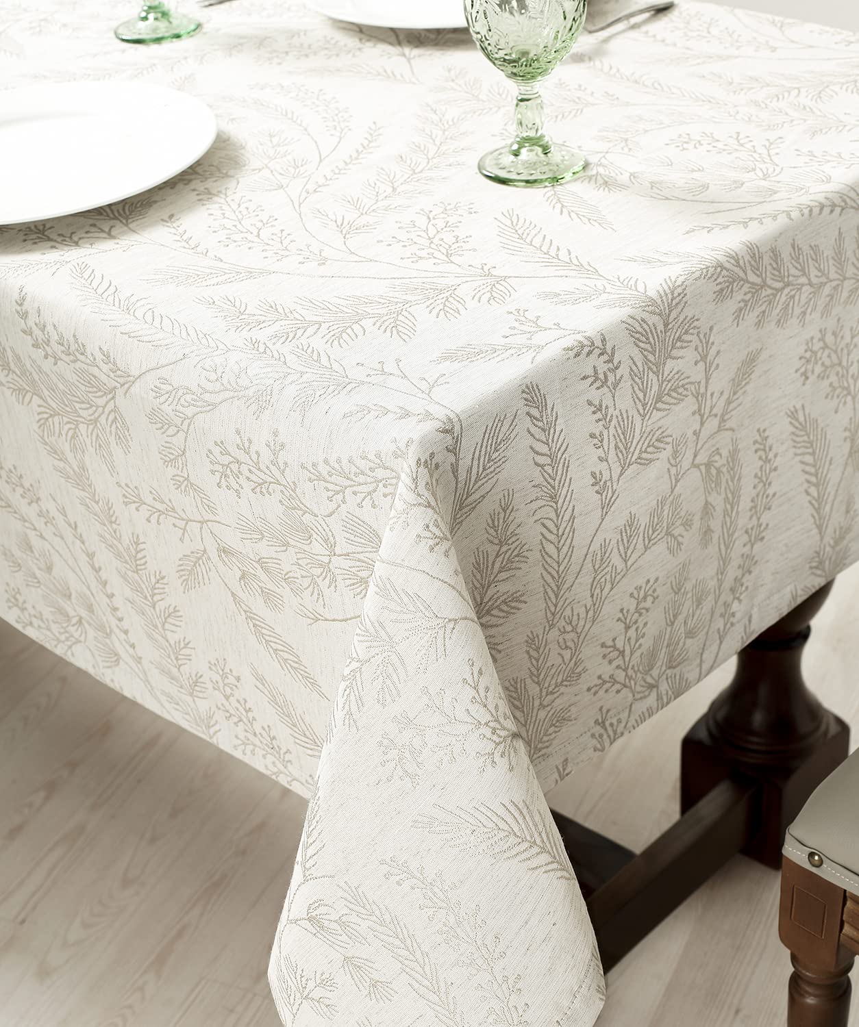 Chassic tablecloth with water-repellent coating helps protect surfaces during meals.