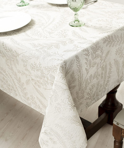Chassic tablecloth with water-repellent coating helps protect surfaces during meals.