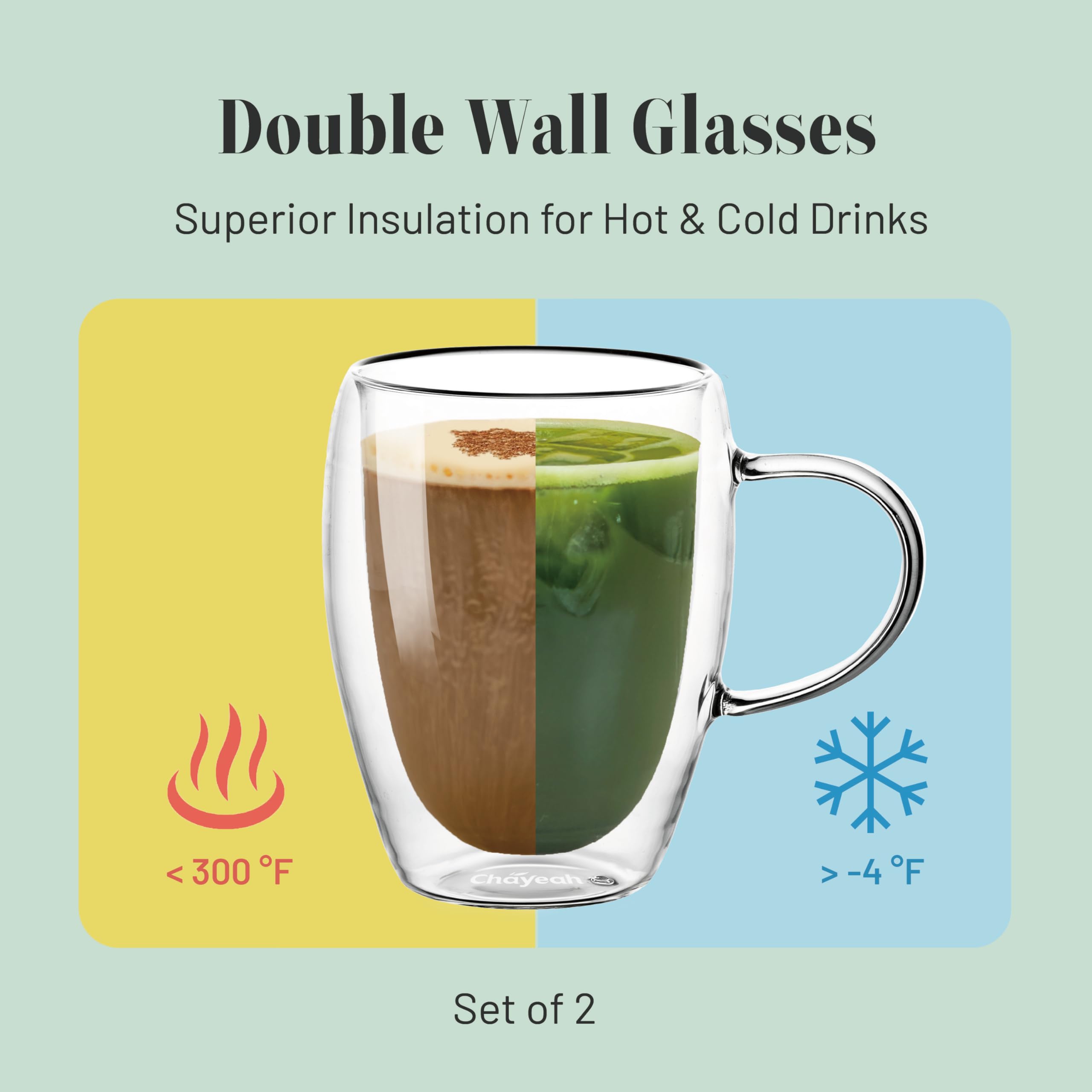 ChaYeah insulated glasses with handles improve coffee crema and provide a comfortable grip