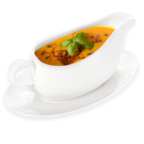 Cheardia 14 oz gravy boat with tray for elegant serving.