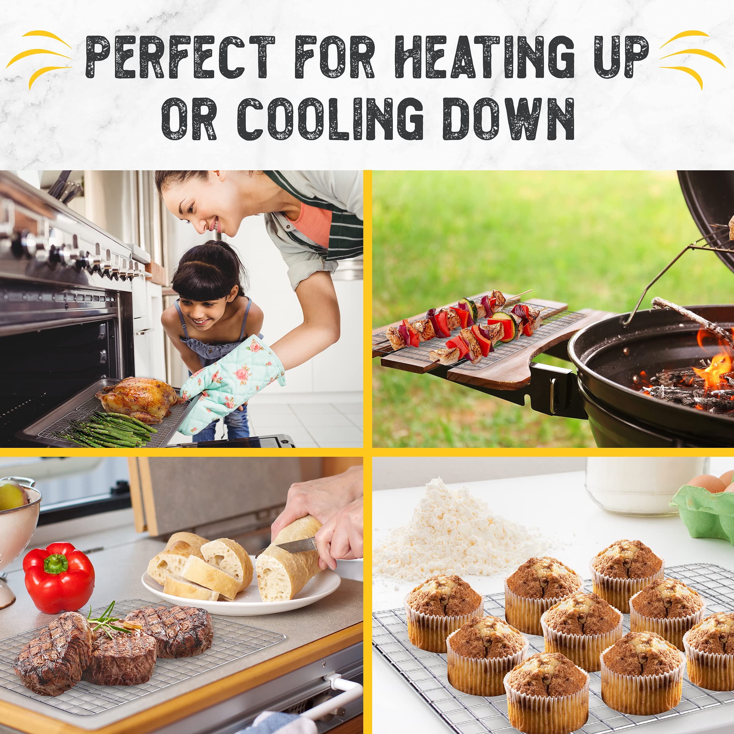Checkered Chef elevated design keeps grease away for crisper results.