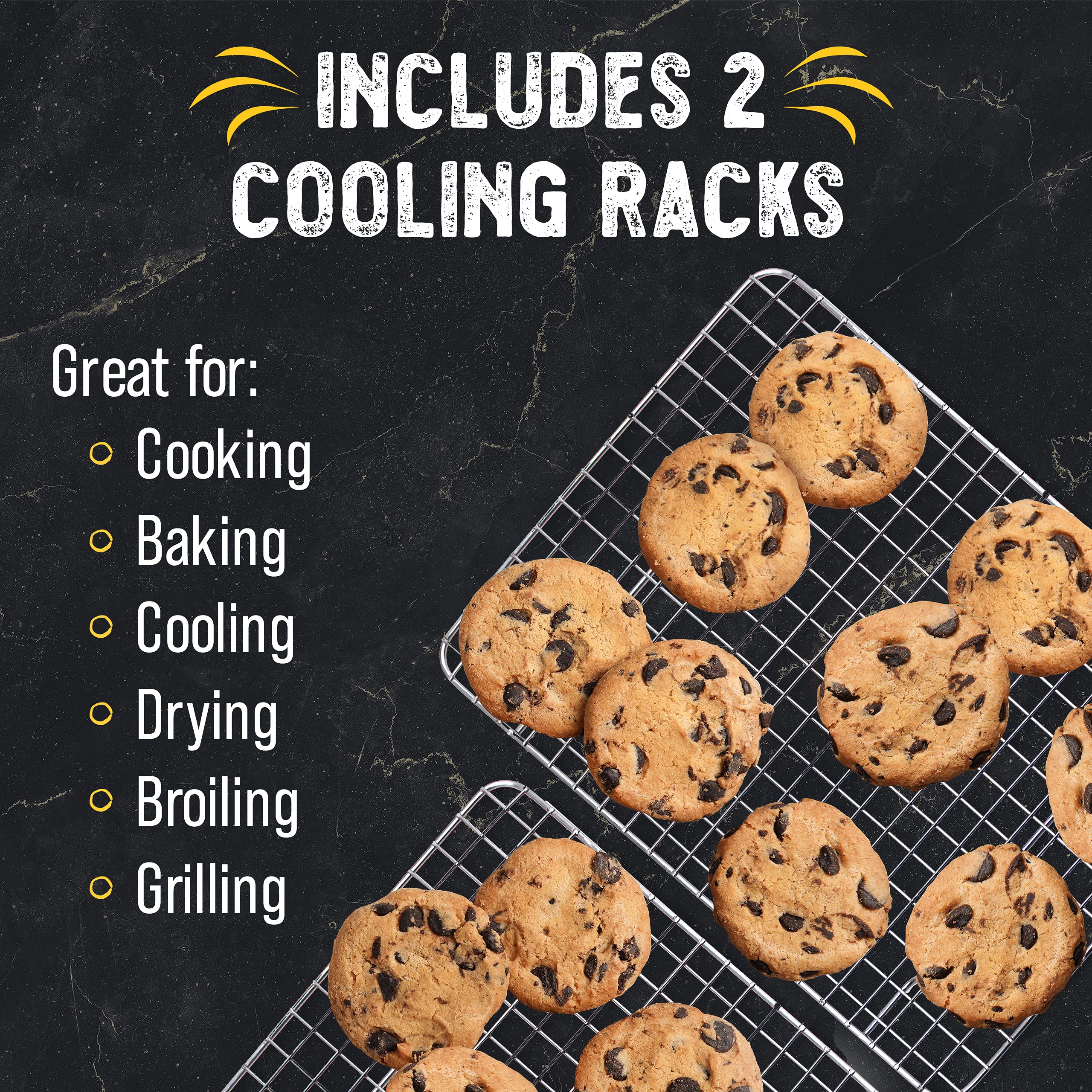 Checkered Chef grid design rack prevents cookies from slipping and promotes airflow.