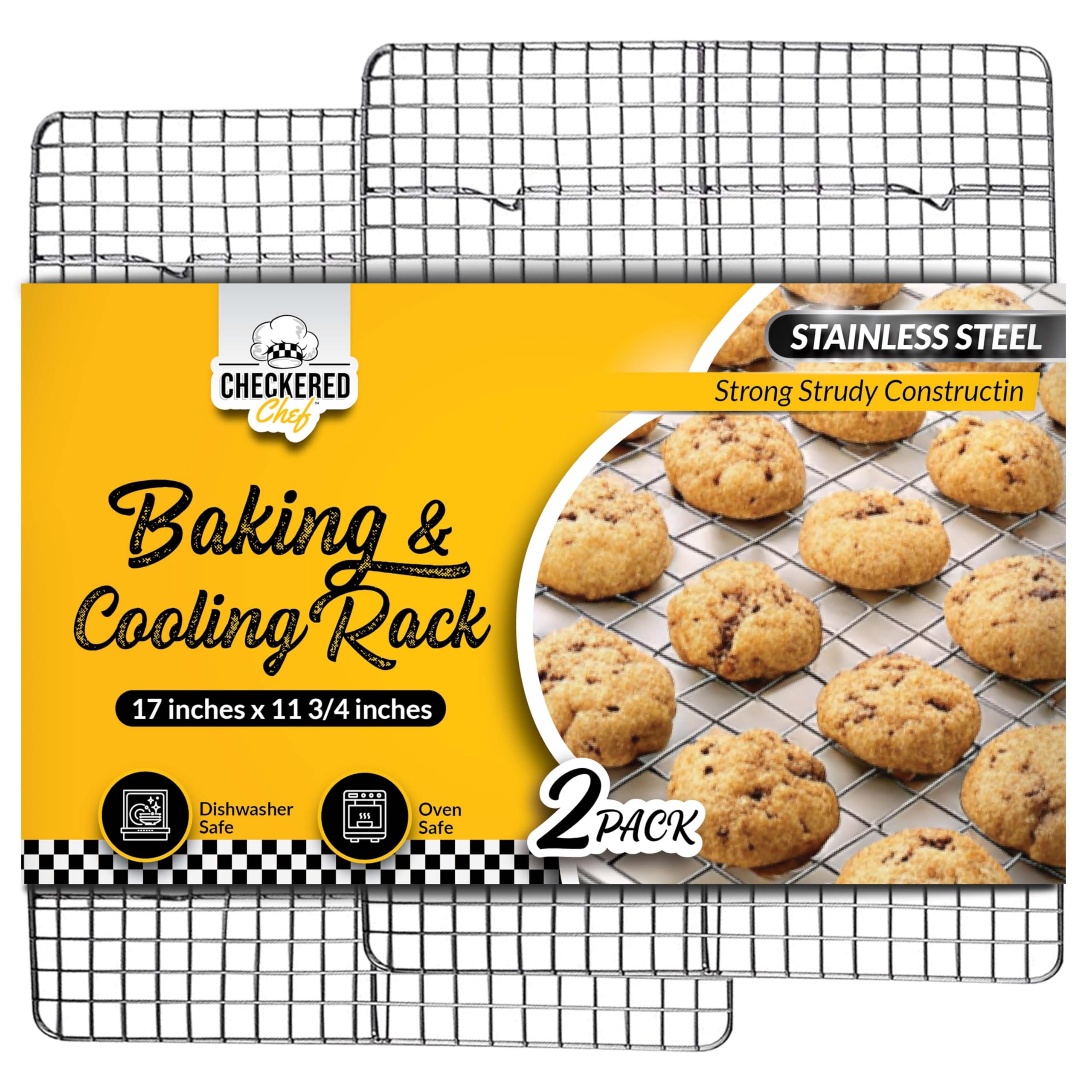 Checkered Chef cooling rack stainless steel, oven safe, for even cooling of baked goods.