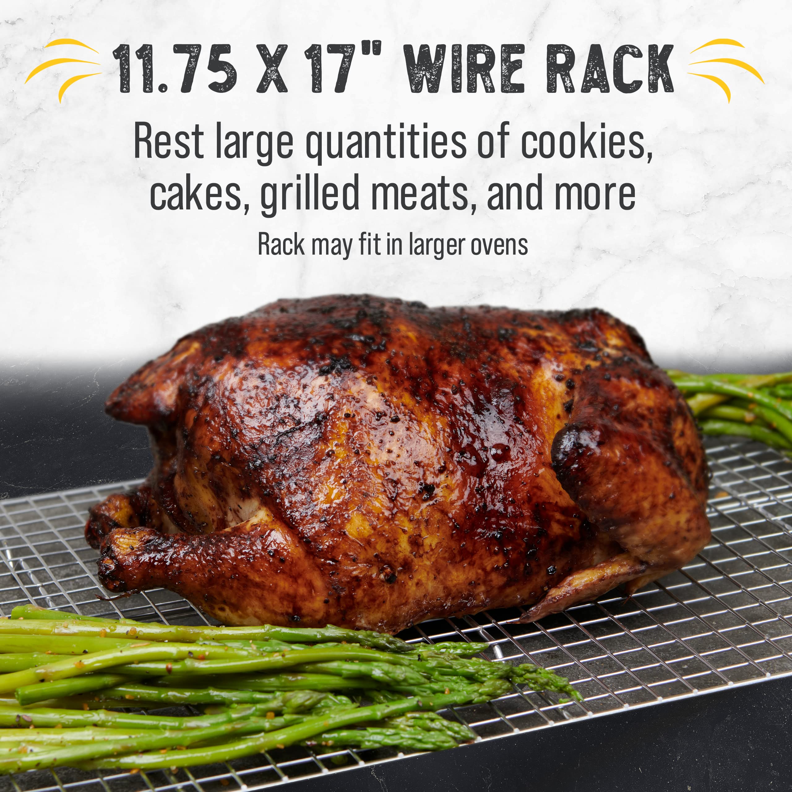 Checkered Chef two-pack cooling racks resist warping for stable cooling surfaces.