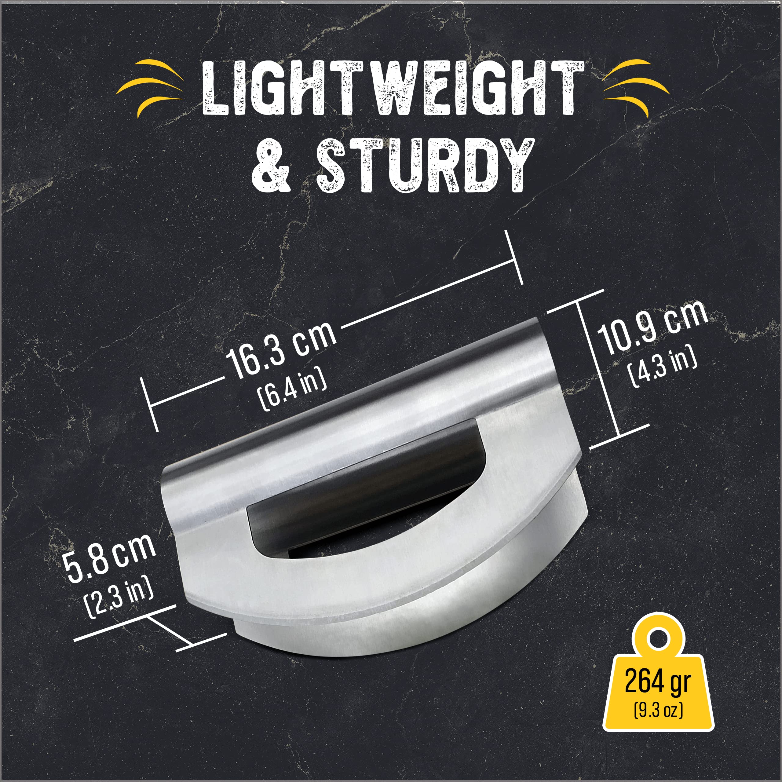 Checkered Chef ergonomic handle and rocking action for comfortable slicing.