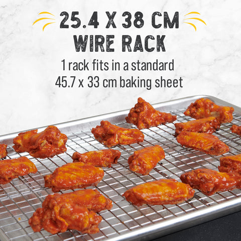 Checkered Chef oven-safe racks keep pans elevated for healthier, grease-free results.