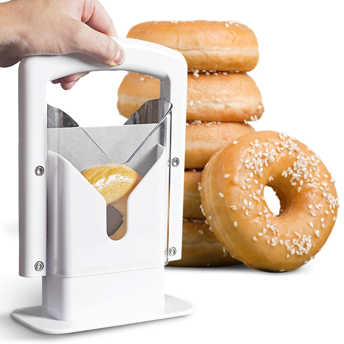 Cheer Collection guillotine bagel slicer shows precise, even cuts for breakfast