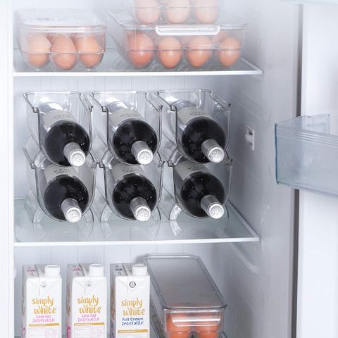 Cheeren two-pack bottle trays saving space on shelf