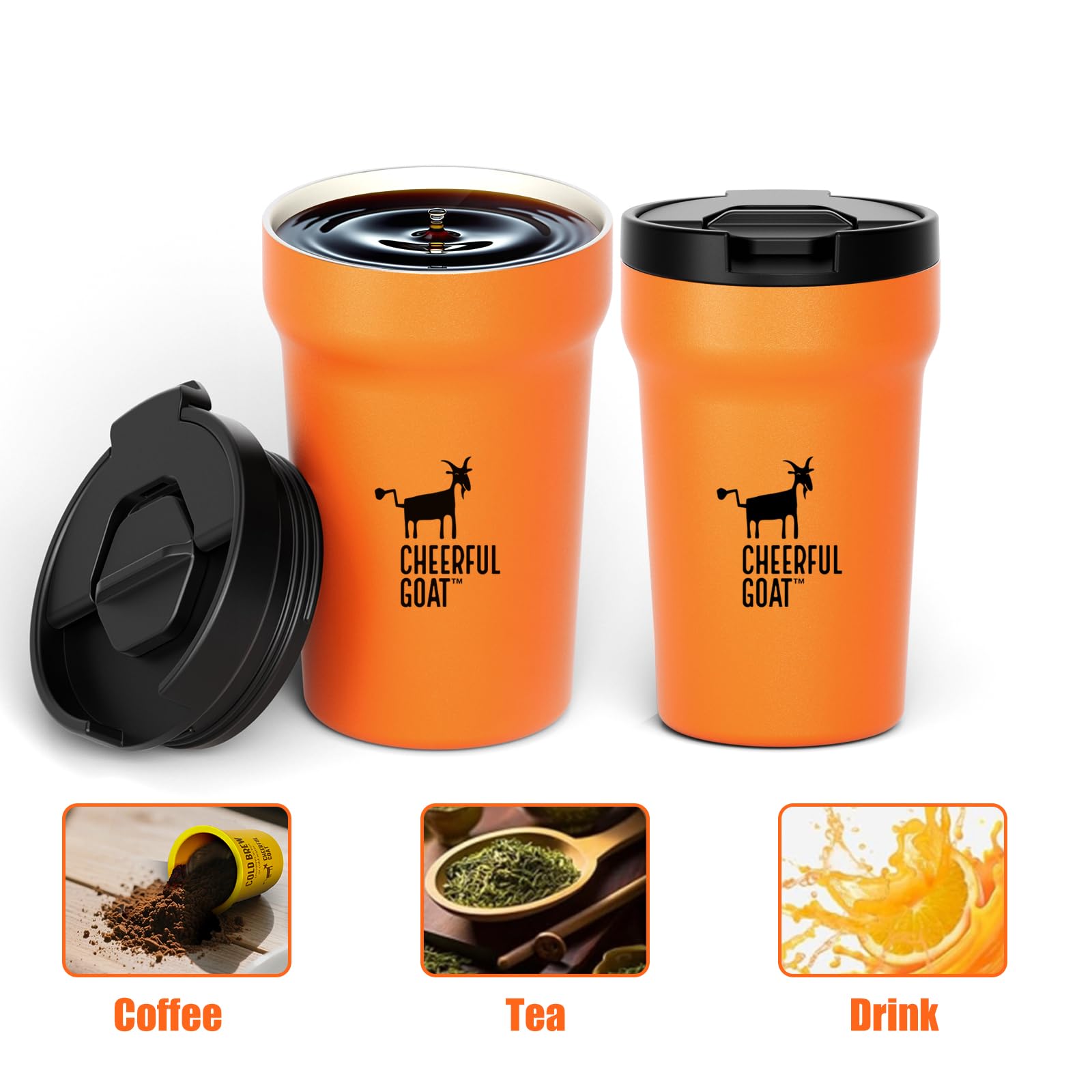 CHEERFUL GOAT mug maintains hot or cold beverages for hours of enjoyment.