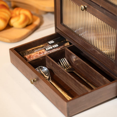 CheerNest bread box natural wood grain adds warmth to kitchen