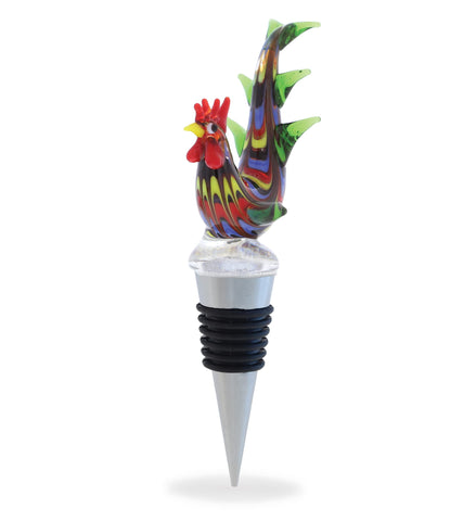 Cheers Rooster glass wine stopper in front view seals air to preserve aroma