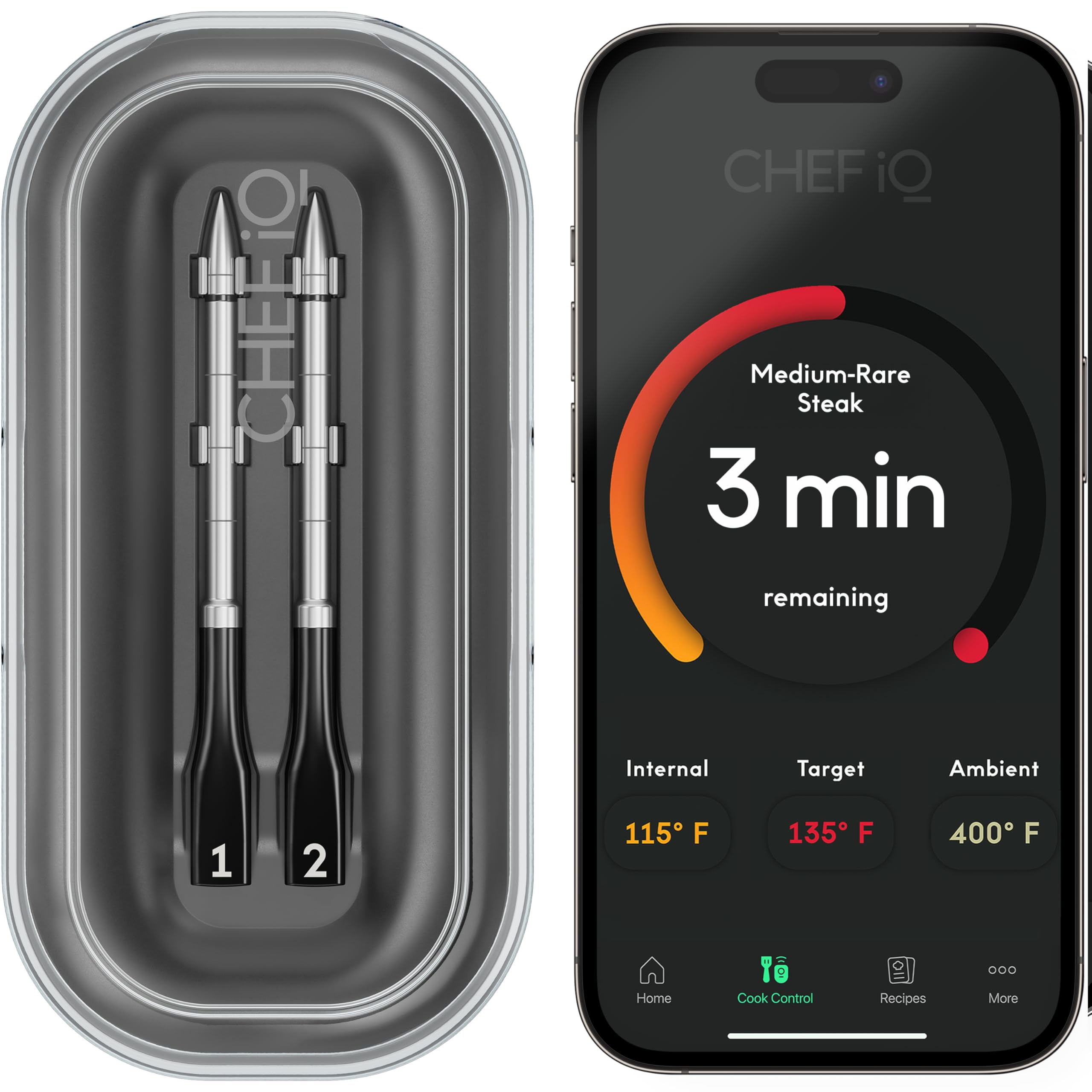 CHEF iQ Sense two probes in meat enable precise dual-dish cooking.