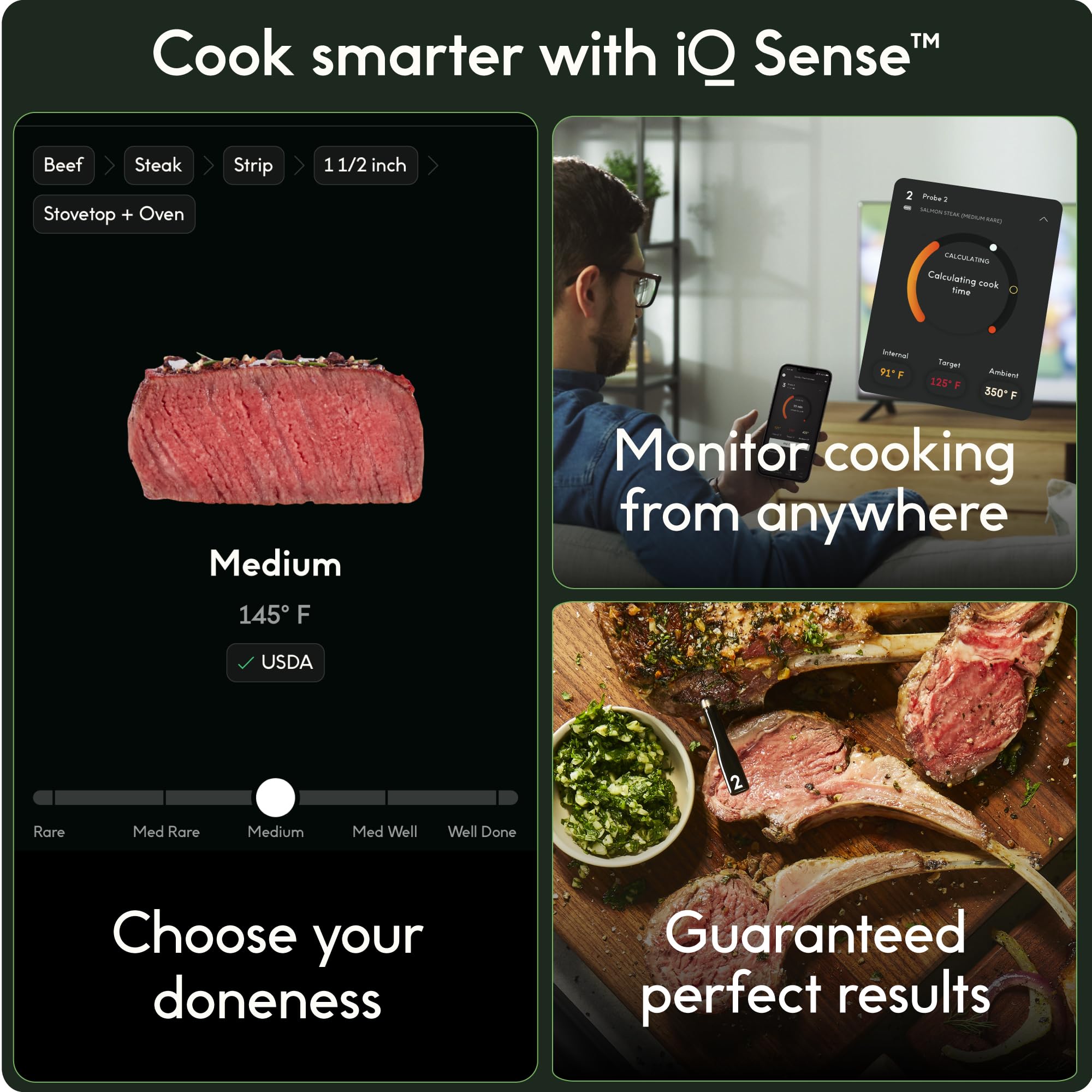 CHEF iQ Sense unlimited Bluetooth range for remote cooking updates.