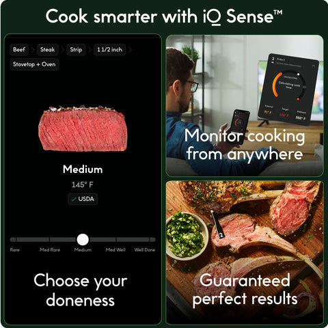 CHEF iQ Sense unlimited Bluetooth range for remote cooking updates.