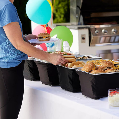 Chef Master chafer-dish wind guard in use at a buffet line.