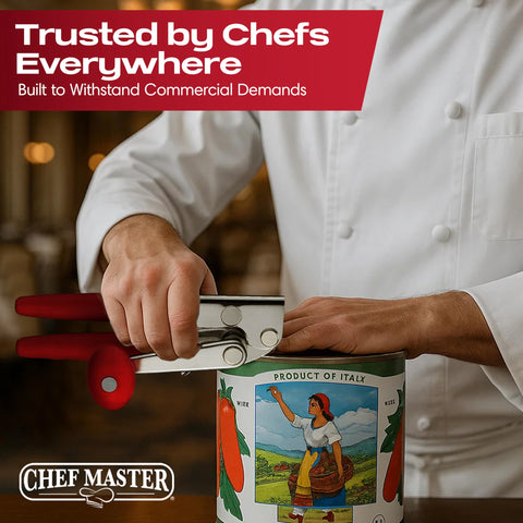 Chef Master manual crank action delivers smooth cutting through tough can tops.