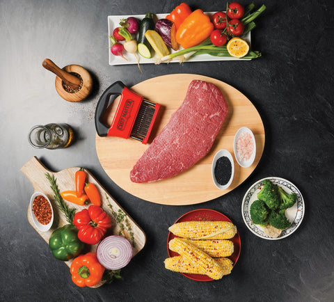 Chef Master tenderizer features an ergonomic handle for comfortable, precise use.