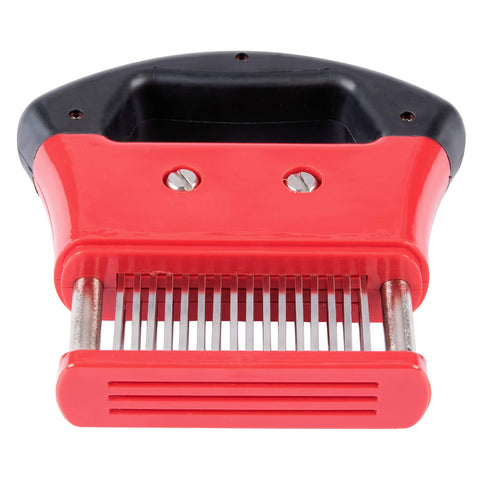 Needle blades on Chef Master tenderizer create precise penetration into meat.