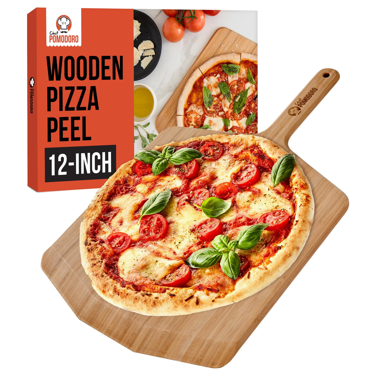 Chef Pomodoro bamboo pizza peel 12inch ready to slide pizzas smoothly onto the stone
