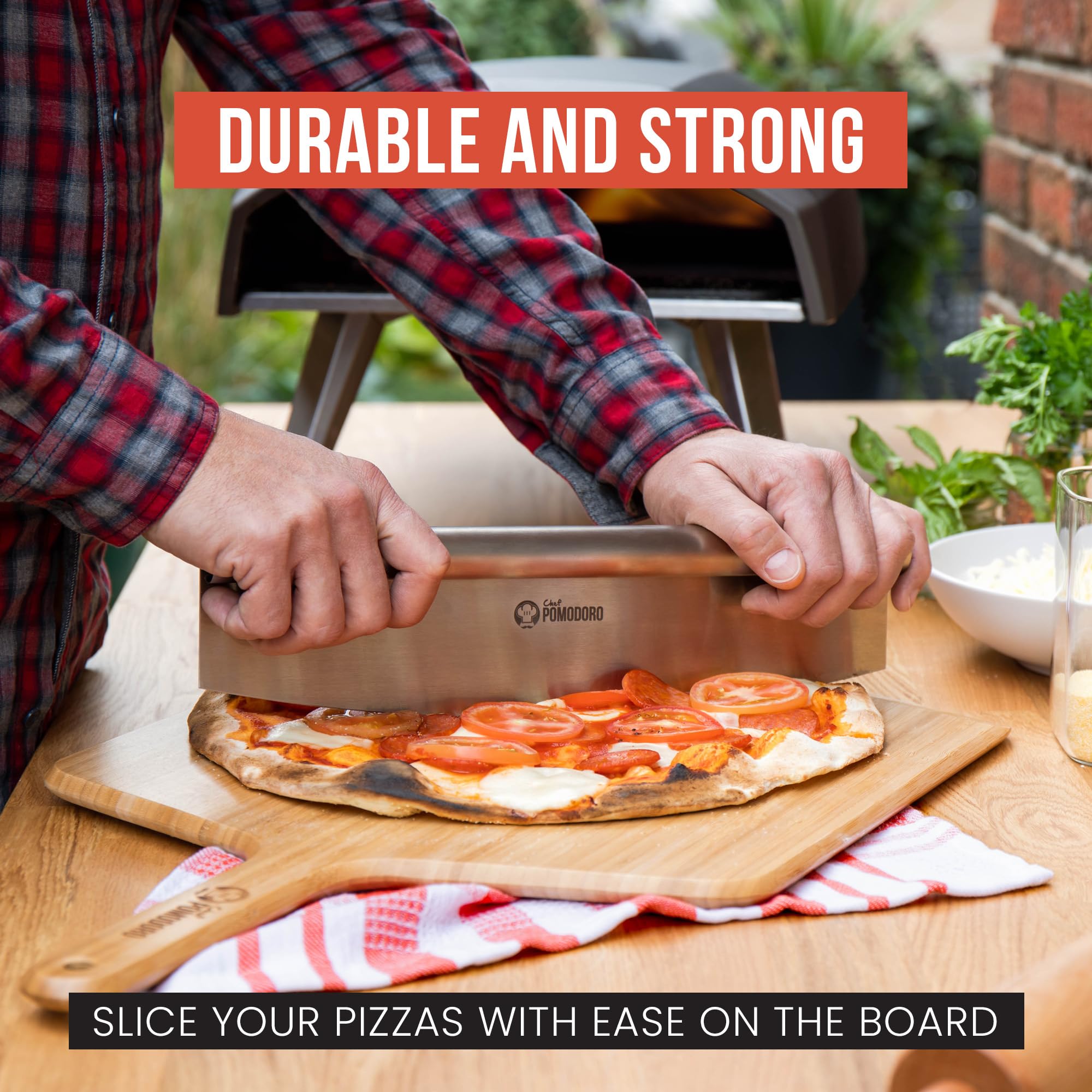 Chef Pomodoro board doubles for charcuterie and pizza prep on outdoor grills