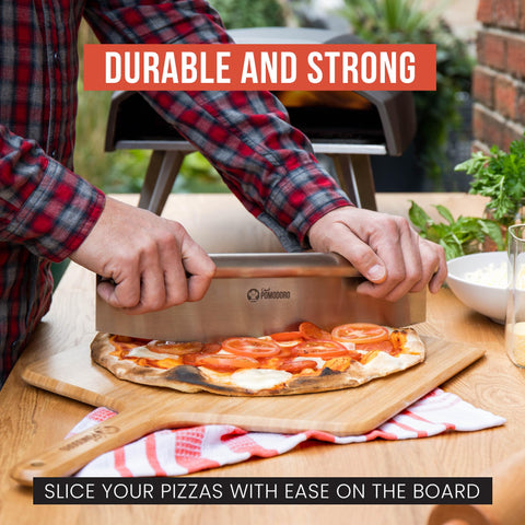 Chef Pomodoro board doubles for charcuterie and pizza prep on outdoor grills