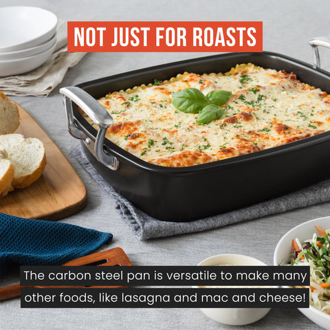 Chef Pomodoro deluxe roasting pan withstands high heat without warping.