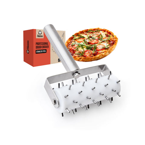 Chef Pomodoro pizza dough docker roller with 7 mm spikes for even crust perforation.