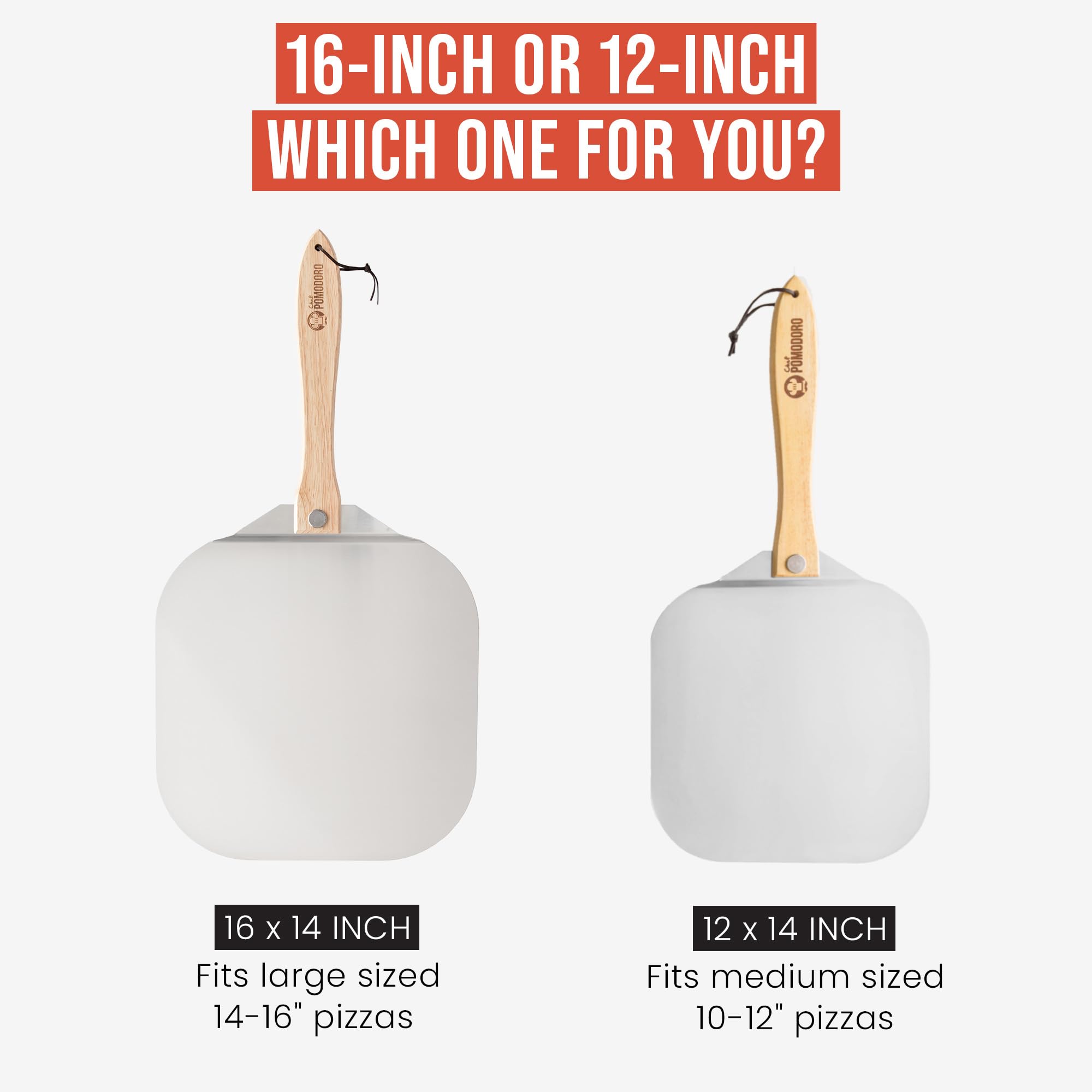 Chef Pomodoro 14x16-inch paddle supports pizzas and breads evenly.