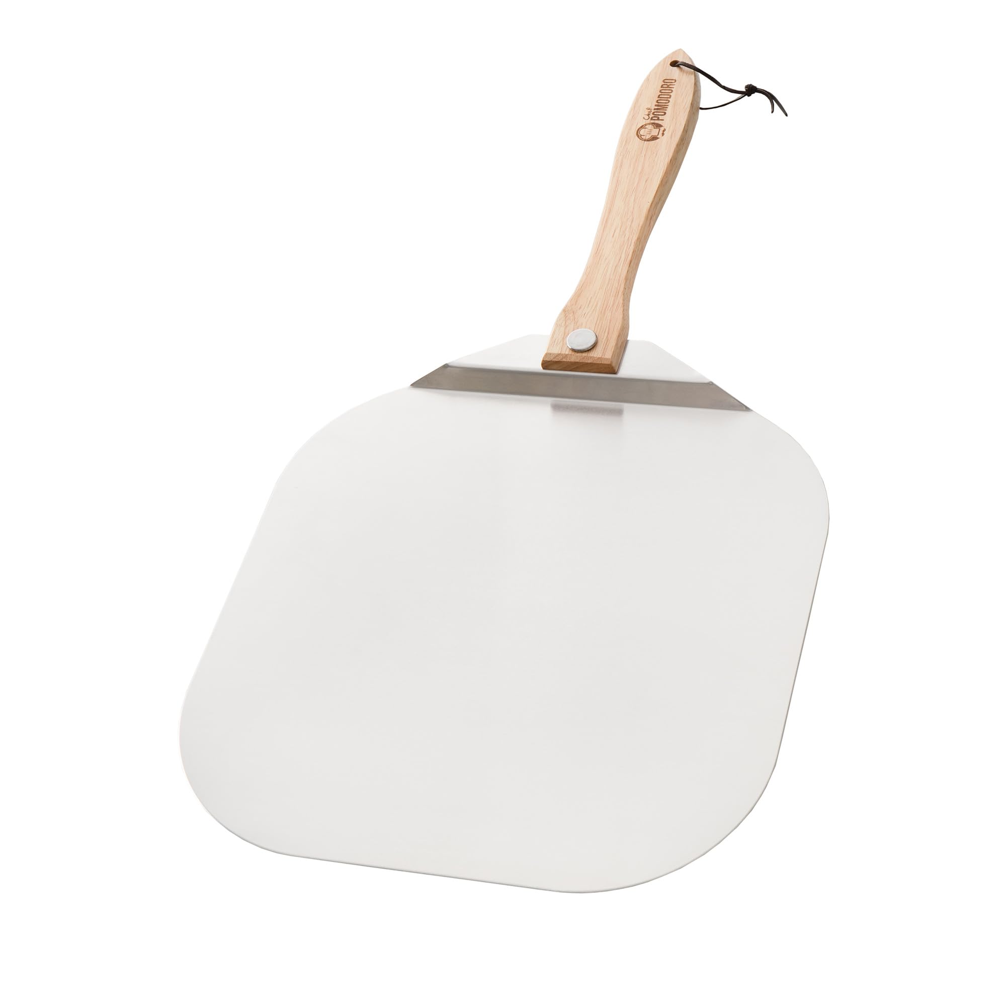 Chef Pomodoro pizza peel with aluminum head for smooth pizza transfer.