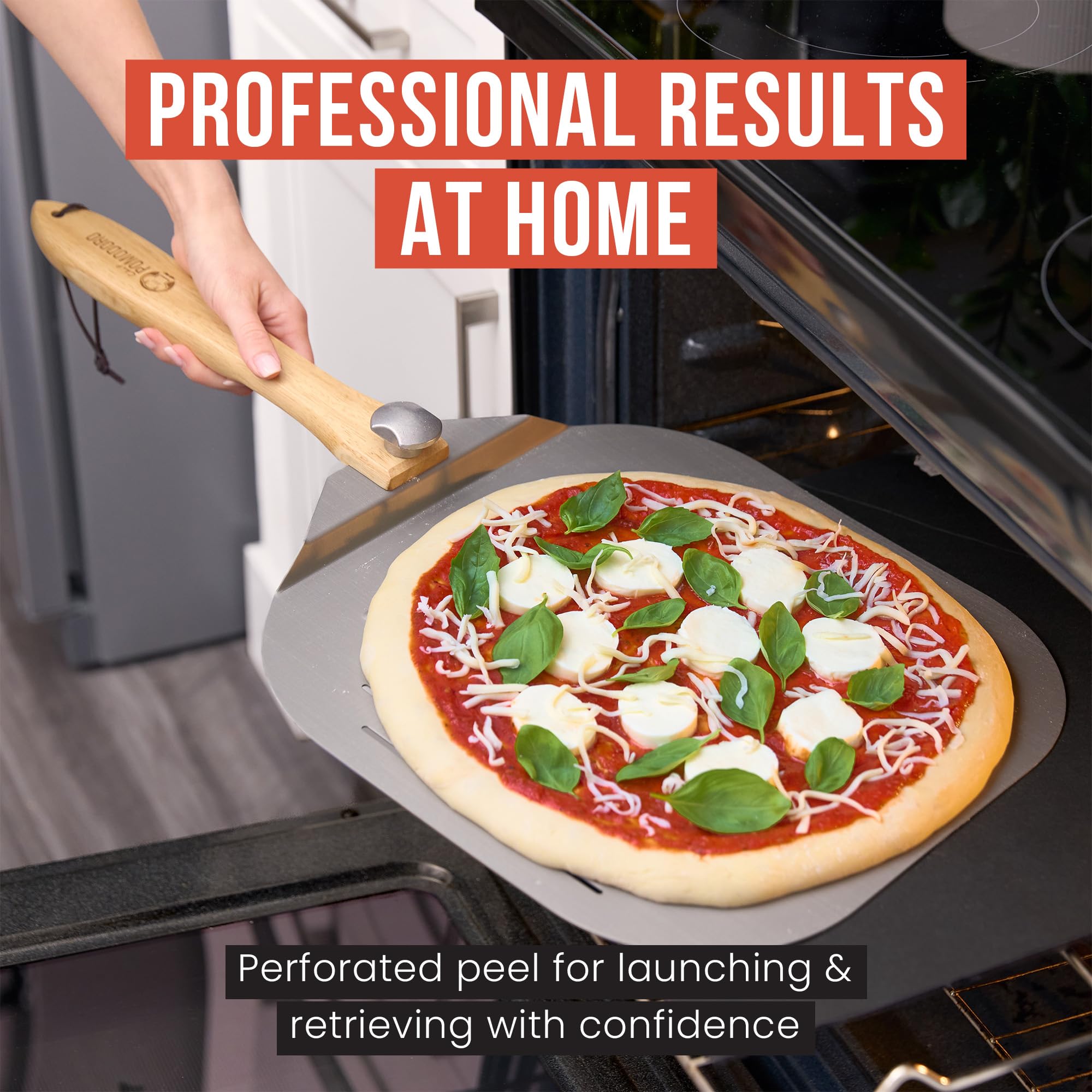 Chef Pomodoro 26-inch extended length gives reach for large ovens.