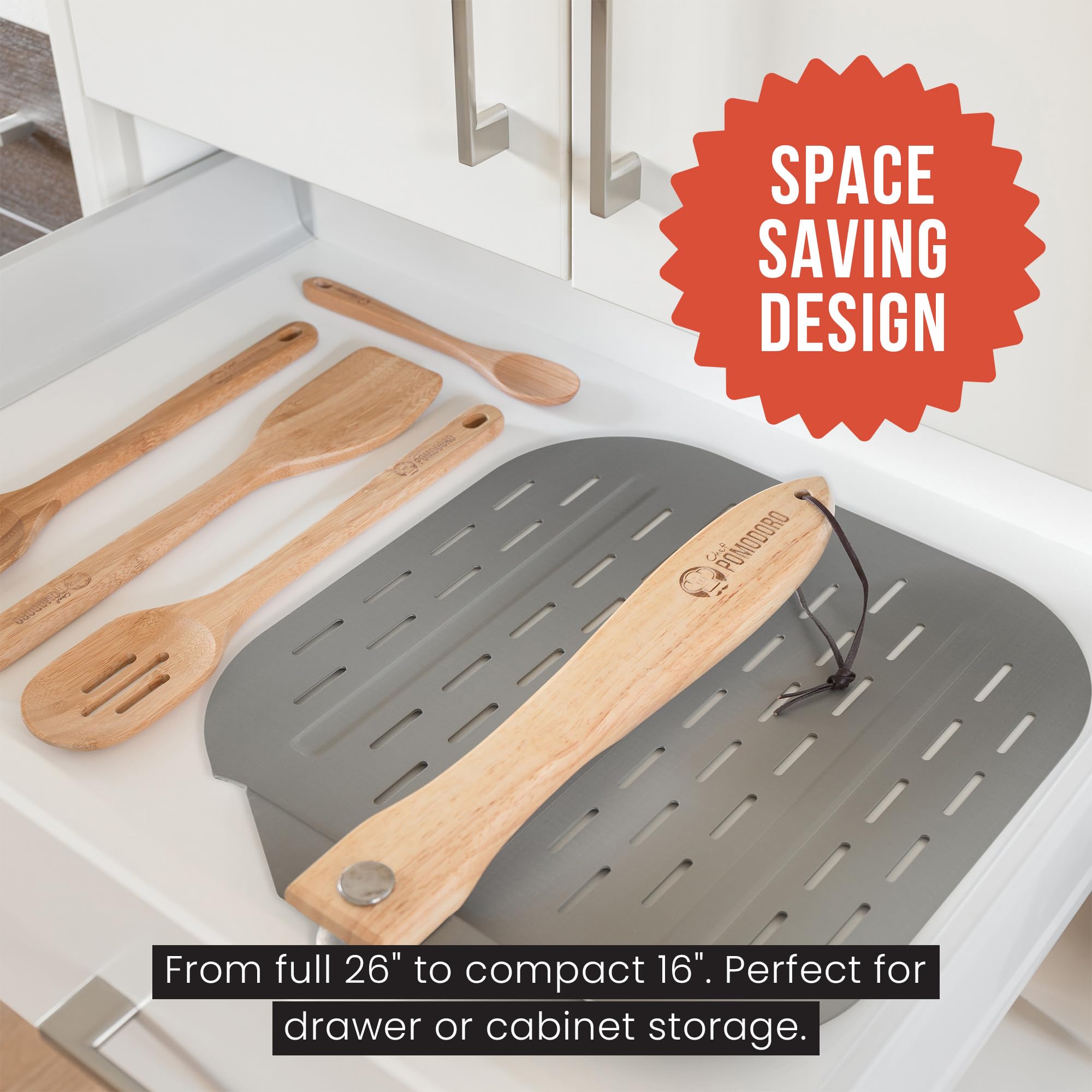 Chef Pomodoro natural pine wood and aluminum construction durability.