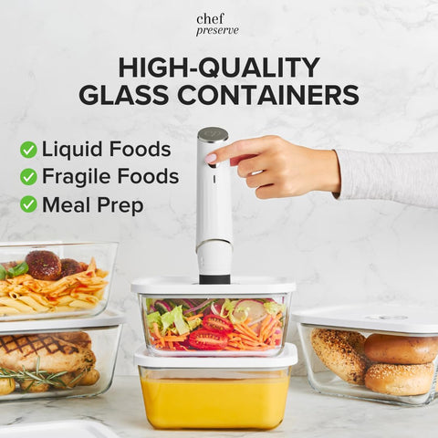 Starter bundle includes sealer, bags, and glass containers for complete setup.