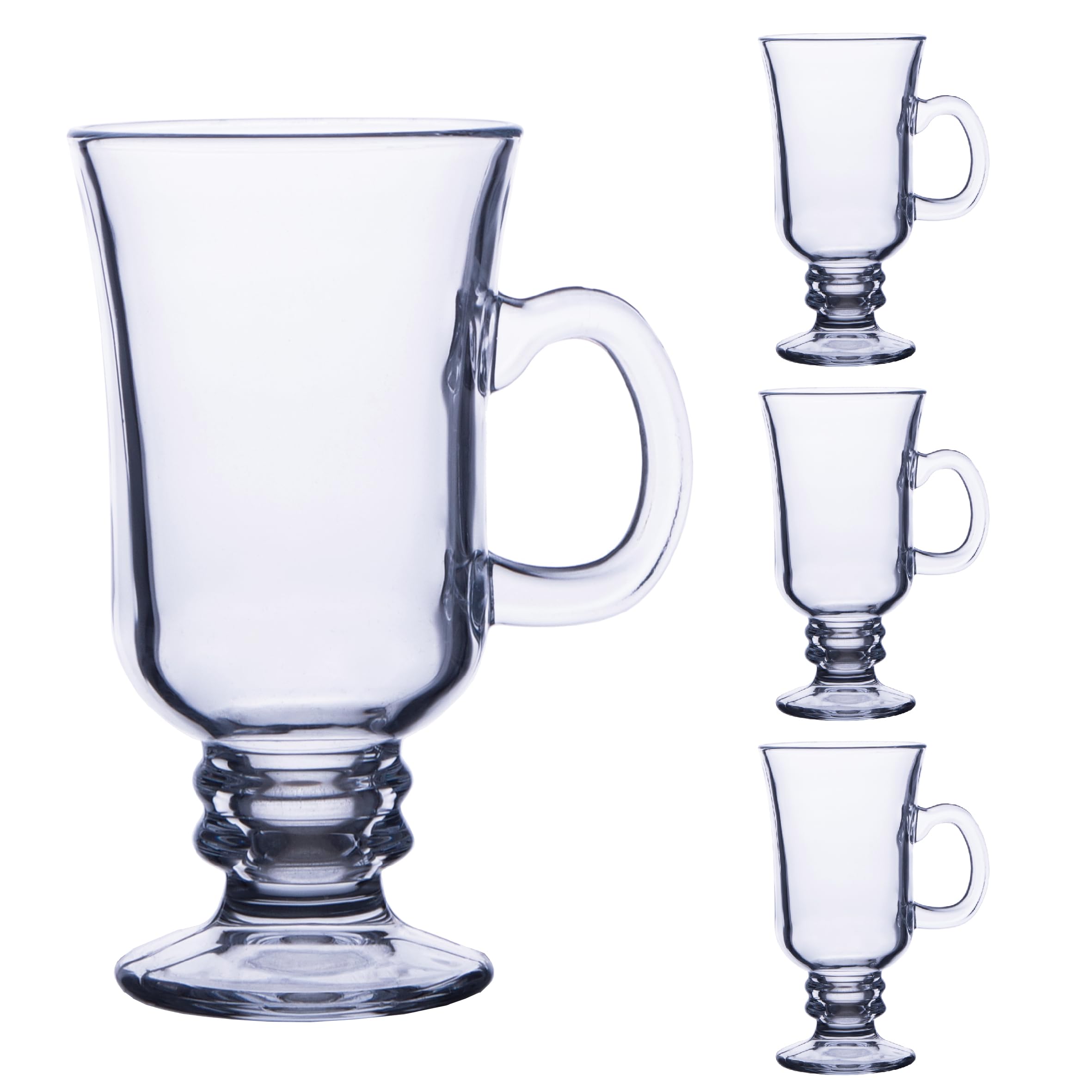 Chefcaptain clear glass coffee mug with handle, four-piece set, dishwasher-safe for convenient use.