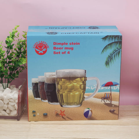 Chefcaptain Dimple Stein mug detail reveals lead-free glass with clear clarity.