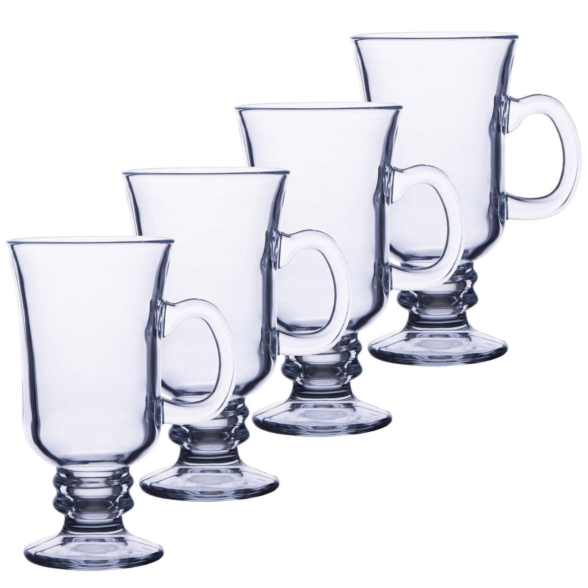 Chefcaptain Irish-footed 8oz glass coffee mug with a comfortable handle for easy sipping.